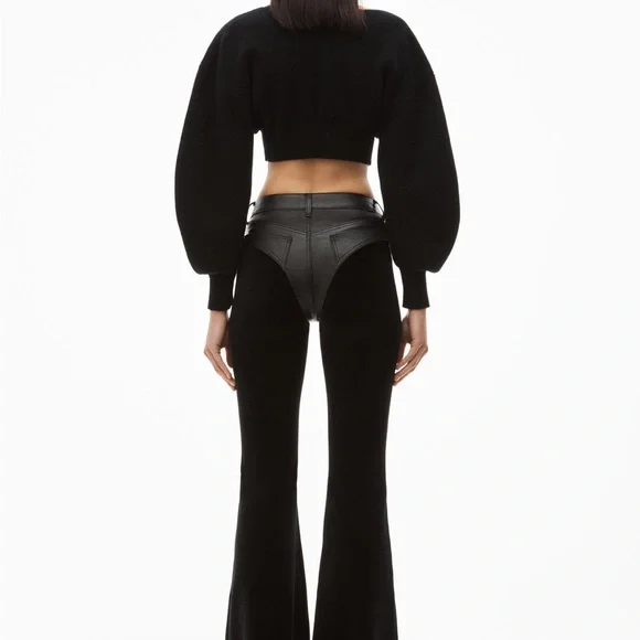 Alexander Wang Black v-neck cropped cardigan in boiled wool - Picture 3 of 3
